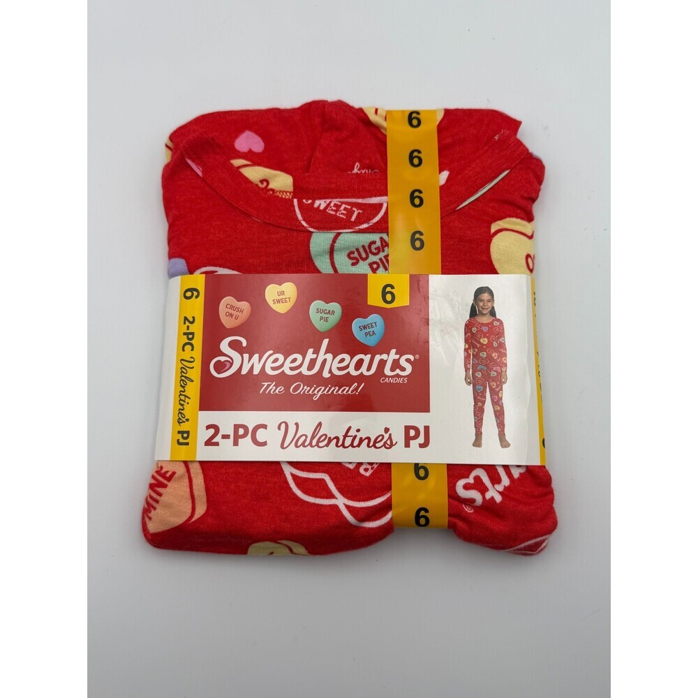 NWT Sweethearts Valentines Candy Hearts Print Pajama Set Girls 6 Red Casual Wear